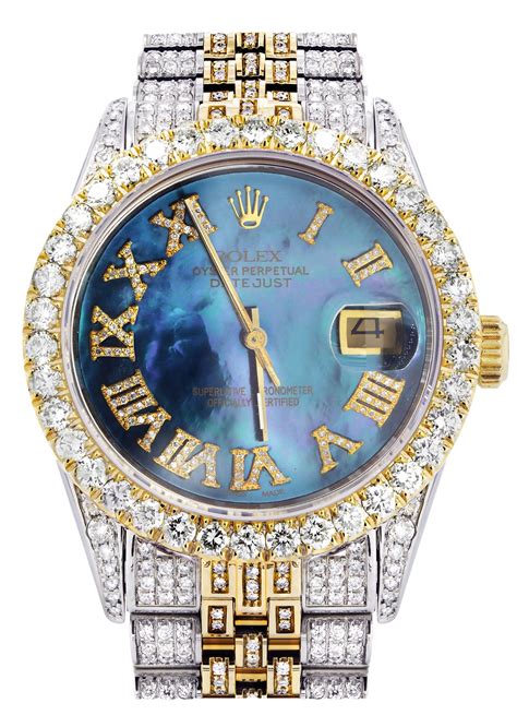 blue iced out rolex